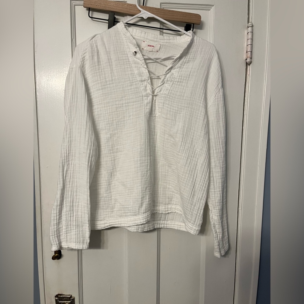 XiRENA Cotton Gauze Summer Boho Vacation Resort  Blouse Top White Small NWOT